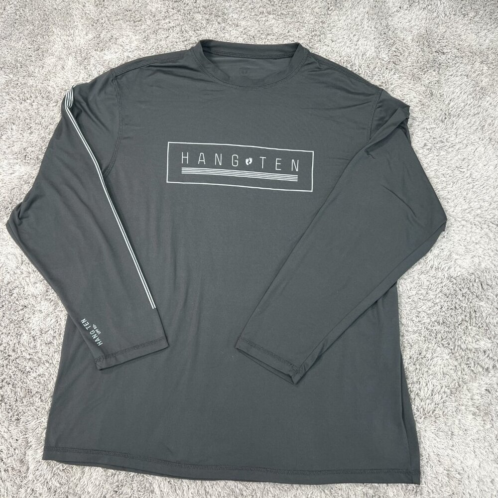 Hang Ten Mens Shirt Large Gray Long Sleeve UPF 50+ Quick Dry Vented Swim Stretch